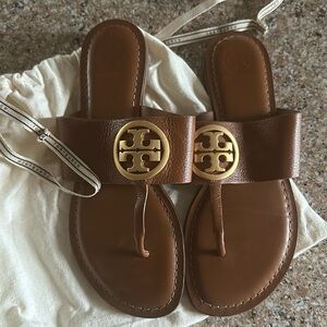 Tory Burch tan leather Benton Band slide, 7.5 never worn